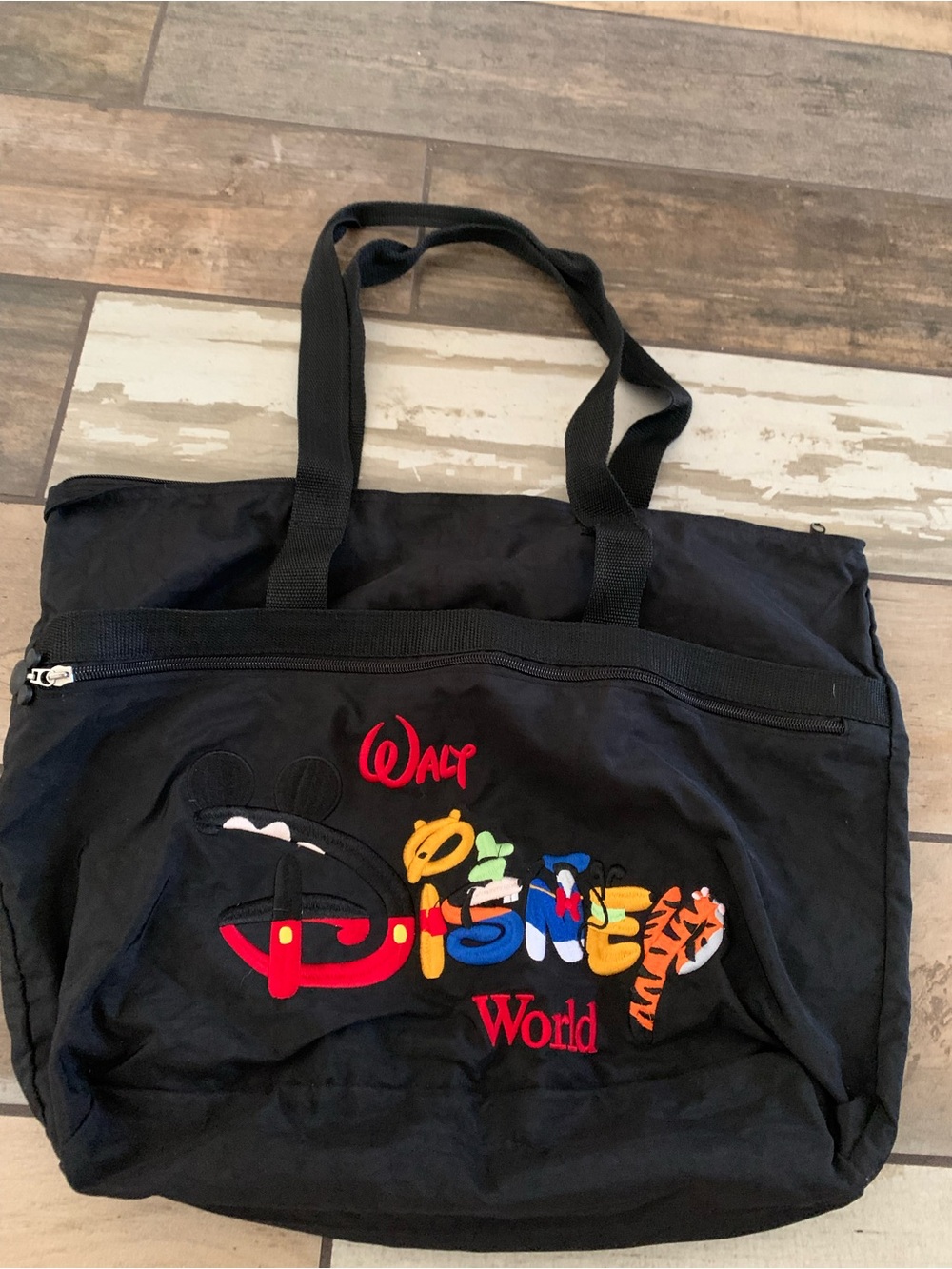 Disney Black Canvas Tote with Colorful Embroidered Disney World Logo